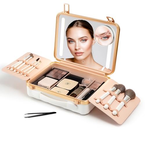 Lighted Makeup Case with Mirror + 10x Mini Mirror