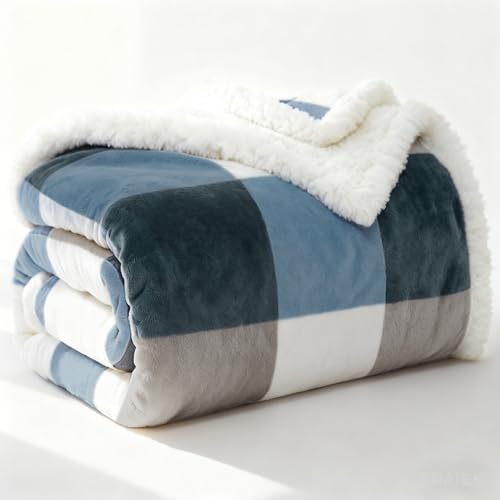 Sherpa Fleece Throw Blanket 60" x 80" Reversible Plush Fluffy Large Big Blanket Lattice Flannel Blankets for Sofa Couch Bed