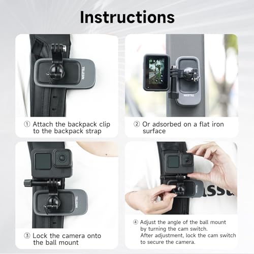 360° Magnetic Backpack Clip Mount for Action Cameras and Phones