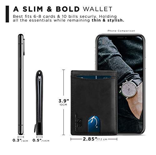 RFID Blocking Slim Bifold Genuine Leather Minimalist Front Pocket Wallets for Men with Money Clip Thin Mens