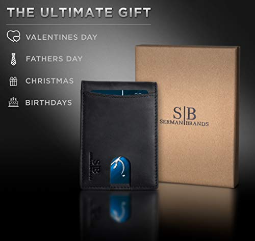 RFID Blocking Slim Bifold Genuine Leather Minimalist Front Pocket Wallets for Men with Money Clip Thin Gift
