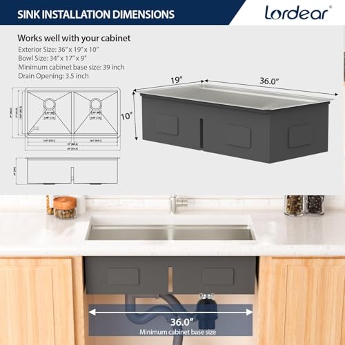 36 Inch Undermount Kitchen Sink Double Bowl Stainless Steel Kitchen Sinks 50