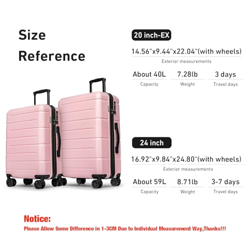 Luggage Sets 2 Piece Suitcase Set Hardshell 20 inch (2 Count)