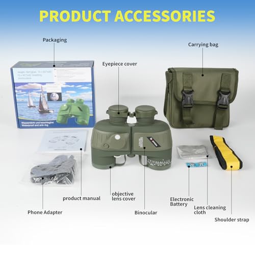 Marine Binoculars 10x50 with Compass and Rangefinder for Boating
