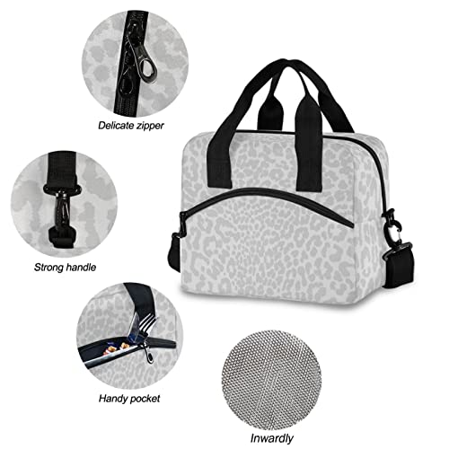White Leopard Insulated Lunch Bag Animal Skin Print Reusable Cooler Lunch Tote Box with Shoulder Strap for Work Picnic School Beach (Multi 13)