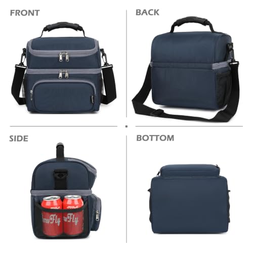 Double Layer Cooler Insulated Lunch Bag Adult Lunch Box Large Tote Bag for Men (Cyan)