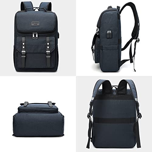 Vintage Backpack Travel Laptop Backpack with usb Charging Port for Women & Men College Backpack Fits 15.6 Inch Laptop Blue