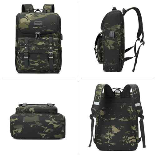 Vintage Backpack Travel Laptop Backpack with usb Charging Port for Women & Men College Backpack Fits 15.6 Inch Laptop Camouflage Green