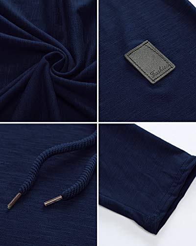 Mens Fashion Hoodies Sport Pullover Solid Color Shirt Workout Lightweight Tops Navy