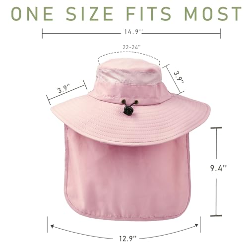 Fishing Hat Breathable Wide Brim Sun Hats with Neck Flap Bucket Hat Outdoor Safari Hat for Men Women UPF 50+ Sun Protection Pink
