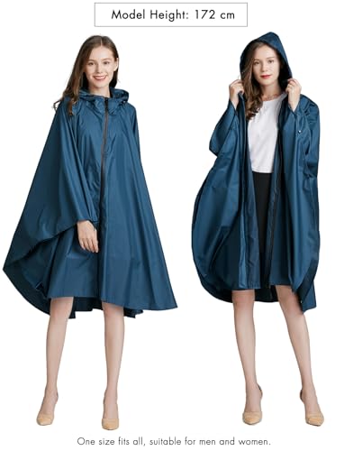 Waterproof Rain Poncho for Women Packable Hooded Raincoat with Pocket