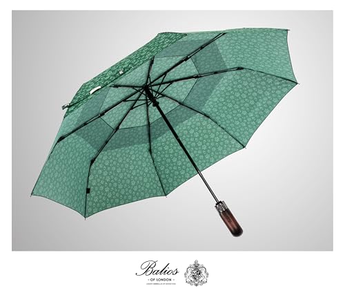 Folding Umbrella Real Wood Handle Maple Leaves Dark Green