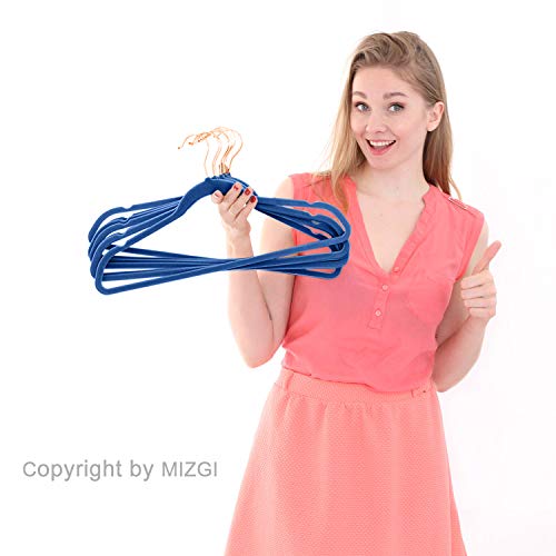 Velvet Hangers 50 Pack Non Slip Mediterranean Blue Rose Gold Hooks (50 Count)
