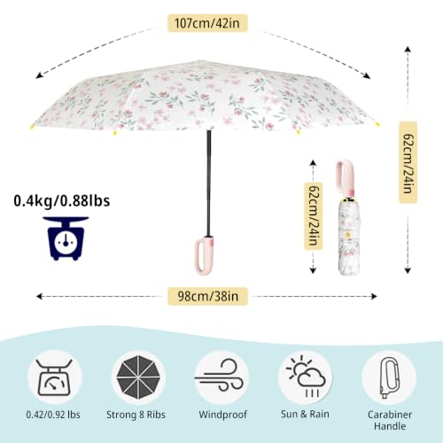 UV Sun Umbrella Compact Folding Travel Umbrella with Carabiner Handle Auto Open and Close for Windproof