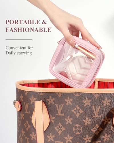 Rownyeon Clear Cosmetic Bag Mini Makeup Bag Cute Clear Make Up Organizer Case Travel Toiletry Bag Small Pouches for Women with Zipper