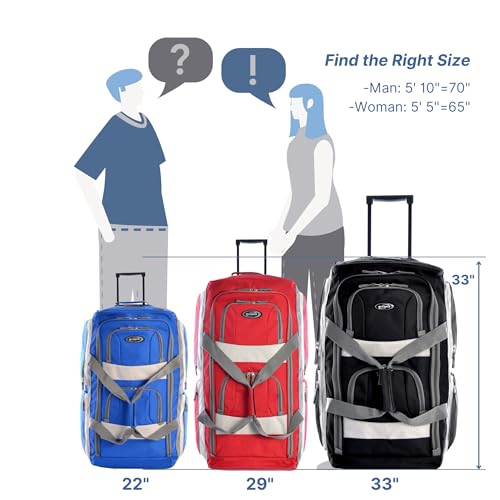 33 inch Jumbo Size 8 Pockets Wheeled Rolling Duffel Bag Water Resistant Luggage Lightweight Travel Suitcase with Retractable Handle