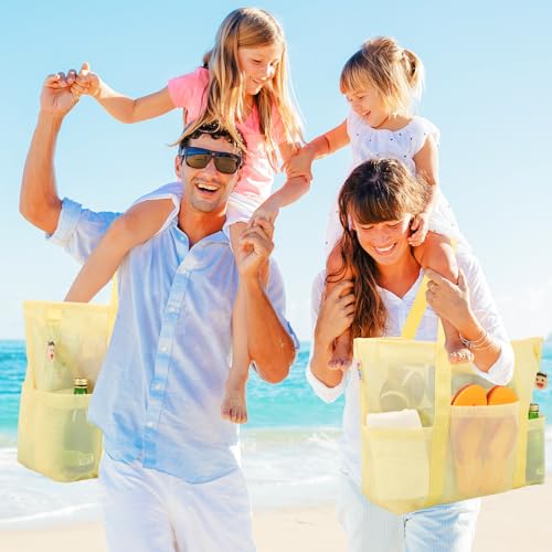 Mesh Beach Bag with Zipper and 8 Pockets