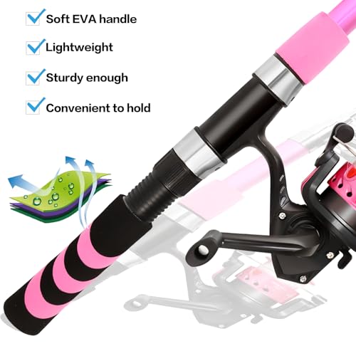 Kids Fishing Rod and Reel Combo Push Button Small Collapsible Telescopic Fishing Pole Kit Beginner Youth Girls Fishing Starter Set Tackle