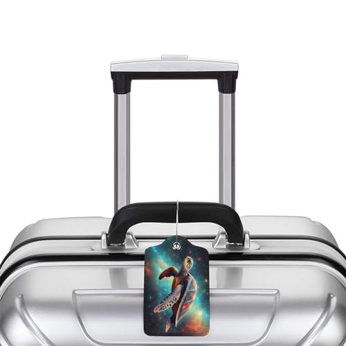 Sea Turtle Leather Luggage Tag with Stainless Steel Ring