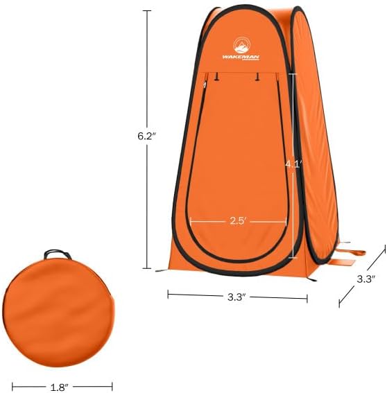 Wakeman Pop Up Changing Tent, 3.3 x 3.3 x 6.2ft, Camping Shower Tent for Portable Toilet Stall or Dressing Room with Carry Bag for Camping, Beach, or Tailgate, Polyester