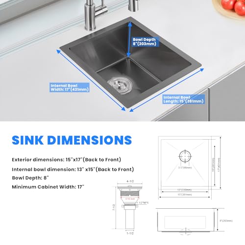 15×17 Inch Black Bar Sink