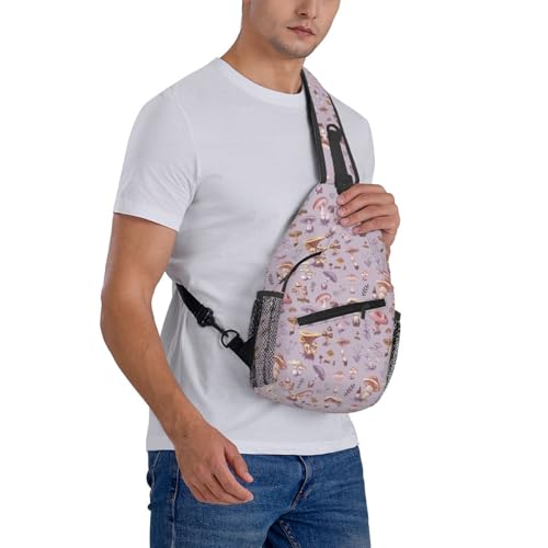 Sling Bag Mushrooms Vintage Botanical Hiking Daypack Crossbody Shoulder Backpack Travel Chest Pack for Men Women