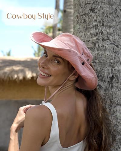 Sun Hats for Women Ponytail Wide Brim Summer Packable Cowboy Hat
