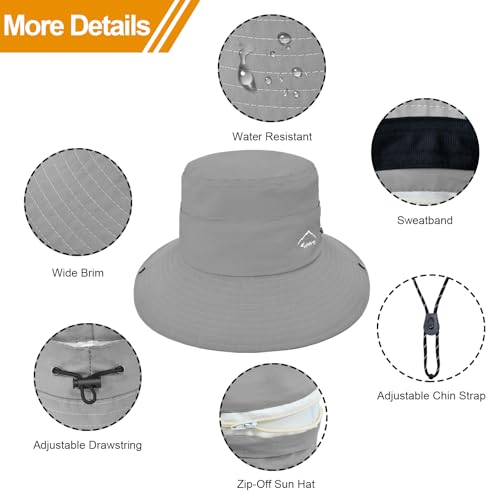 Sun Hats for Women Bucket Hat UV Protection Fishing Hat Wide Brim Safari Hats 2 in 1 Zip