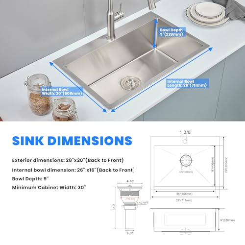 28×20 Inch Drop In SUS 304 Kitchen Sink
