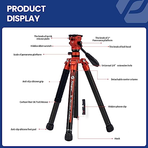 62" Video Camera Tripod with Fluid Head for Smooth Panning