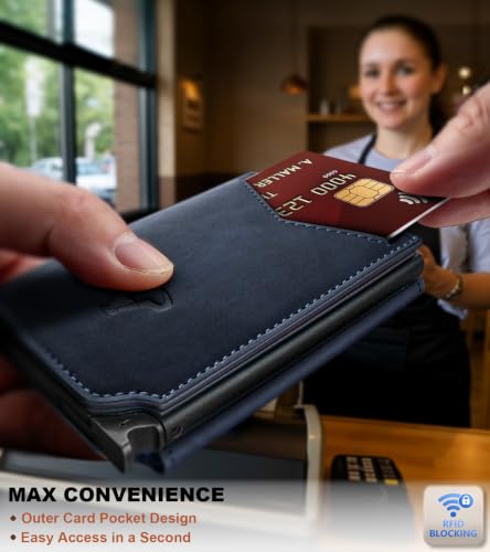 Men Slim Leather Wallet Metal Case Money Clip