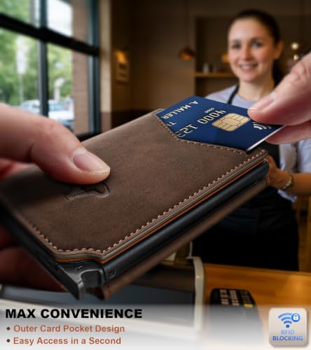 Men Slim Leather Wallet Metal Case Money Clip