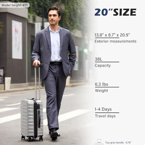 Carry On Luggage Airline Approved with Wheels Hard Shell Suitcase Spinner TSA Lock Telescopic Handle 20