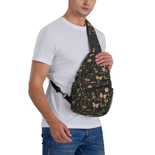 Sling Bag Vintage Butterfly Moon Flower Hiking Daypack Crossbody Shoulder Backpack Travel Chest Pack for Men Women