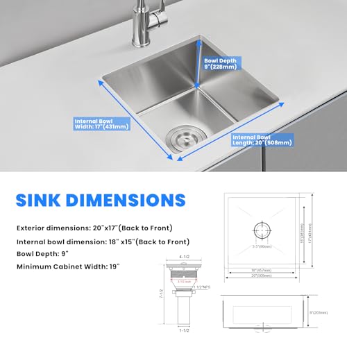 20×17 Inch Undermount Kitchen Sink