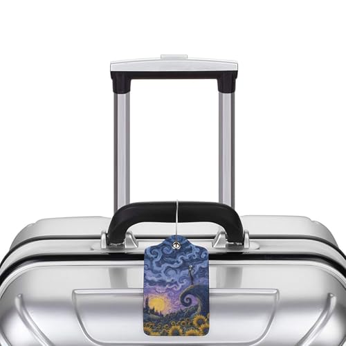 2 Pack Luggage Tags for suitcases Halloween Horror Sunflower TSA Approved Label Luggage Tag Baggage Tag Leather Stainless Steel Loop Label Tag for Men Women Travel Bag Suitcase (2 Count)