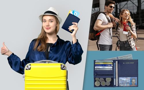 Deluxe Personalized Monogrammed Navy RFID Leather Passport Wallet