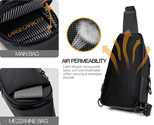 Waterproof Sling Bags Mens Shoulder Crossbody Backpack with USB Charging Port& Headphone