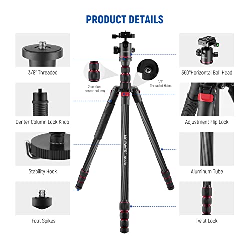 N55CR Upgraded 80.7" Carbon Fiber Camera Tripod Monopod Travel Stand