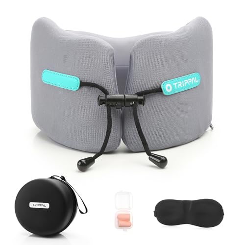 Travel Pillow Upgraded Airplane Neck Pillows Chin Support Adjustable Memory Foam Travel Essentials for Car Home Office Headrest Sleep with with Eye Masks Earplugs and Luxury Bag