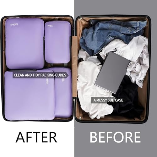 4 Set/6 Set/8 Set Compression Packing Cubes Travel Accessories Expandable Packing Organizers(Lavender ClothPattern 4 Set)