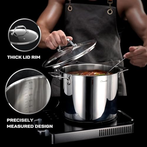 11-Piece Tri-Ply Stainless Steel Pots and Pans Set, 18/10 Stainless Steel Cookware Set with Steamer Insert, Induction Kitchen Cookware Sets with Cool Ergonomic Handles, Dishwasher, Oven Safe (11 Count)