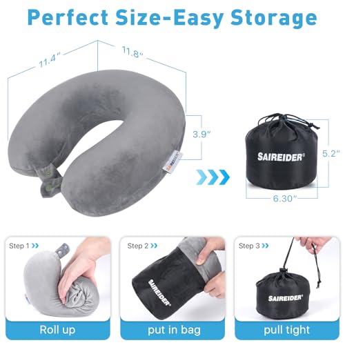 Travel Pillows for Sleeping Airplane 100% Pure Memory Foam Neck Pillow for Airplanes Washable Cover with Storage Bag