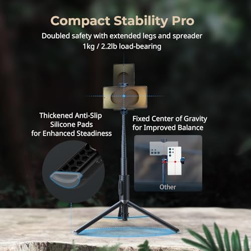 57.9" One Touch Deploy Selfie Stick Tripod Stand