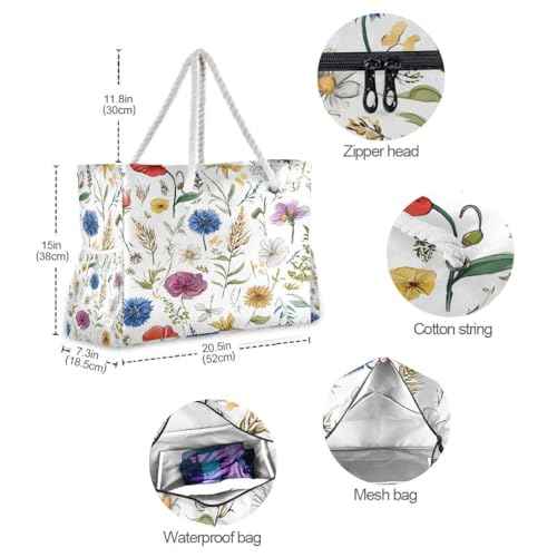 Large Beach Bags Totes Canvas Tote Shoulder Bag Soft Wave Water Resistant Bags for Gym Travel Daily Ocean