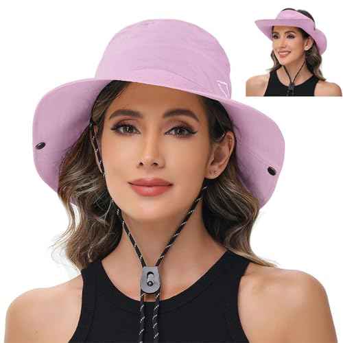 Sun Hats for Women Bucket Hat UV Protection Fishing Hat Wide Brim Safari Hats 2 in 1 Zip