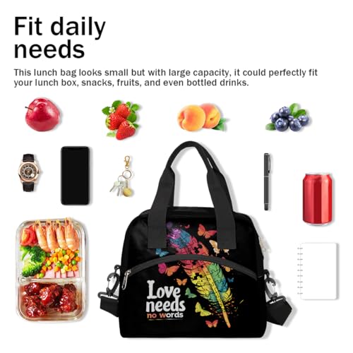 Autism Feather Insulated Lunch Bag for Women Girl Reusable Lunch Tote Box With Shoulder Strap Lightweight Thermal Cooler Meal Prep Bag for Work School Office Picnic (print 3)