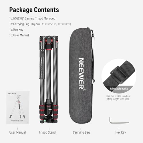 66" 168cm Carbon Fiber Camera Tripod with 360° Ball Head