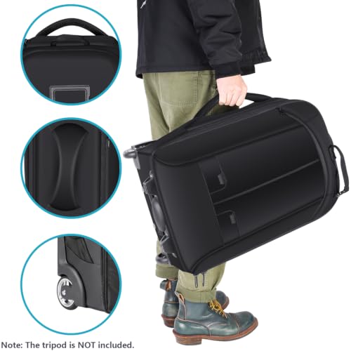 2-in-1 Rolling Camera Bag Backpack Suitcase Style Convertible with Double Handle, Shockproof Trolley Case with Removable Padded for SLR/DSLR Cameras Tripod Lenses (Black/Red)