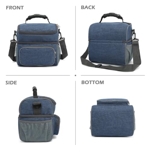 Double Layer Cooler Insulated Lunch Bag Adult Lunch Box Large Tote Bag for Men (Navy)